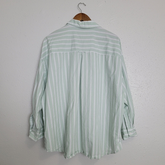 Old Navy Green The Boyfriend Shirt Pinstripe Button Down - Picture 4 of 4